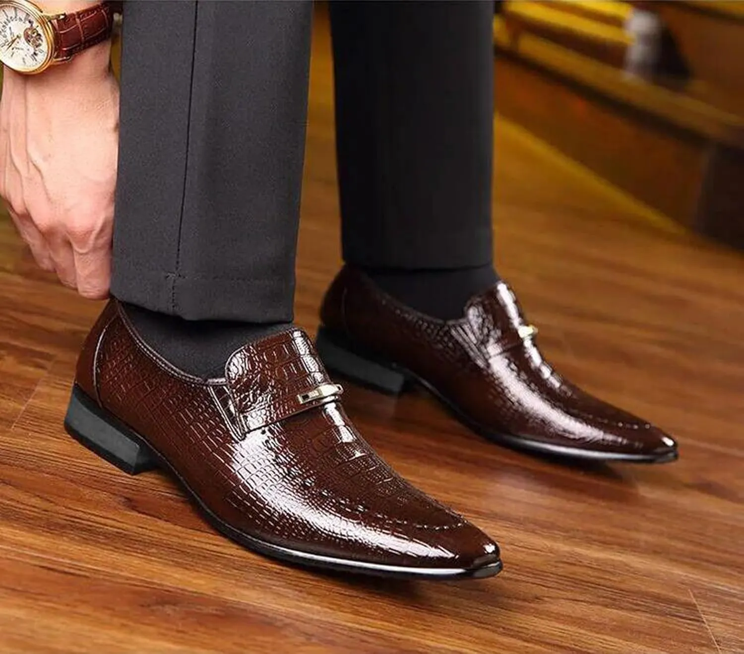 ADMLZQQ Men's Dress Tuxedo Formal Shoes Slip-on Classic Patent Leather Loafers