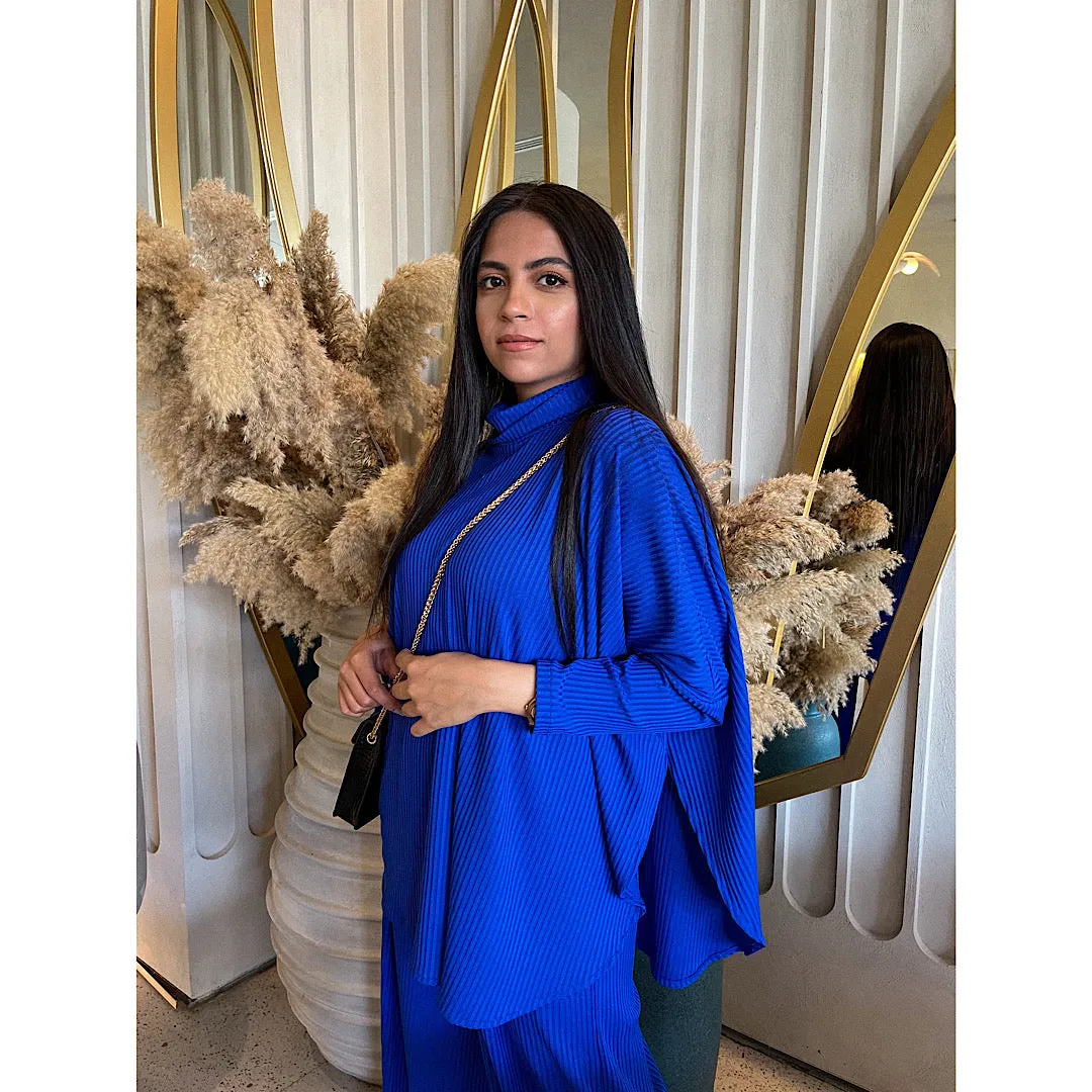 Blue High neck ribbed matching set