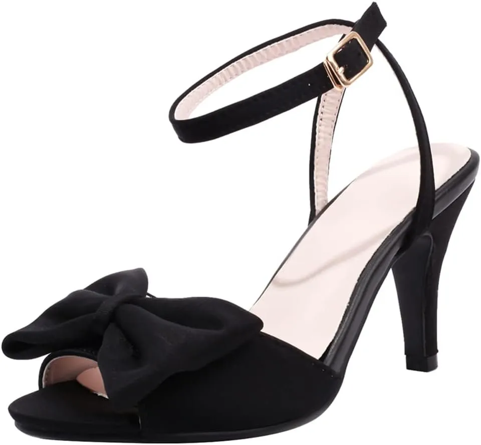 Bow Knot Stiletto Heel Sandals Open Toe Ankle Strap Bridal Shoes Elegant Tie Knot Heeled Sandals