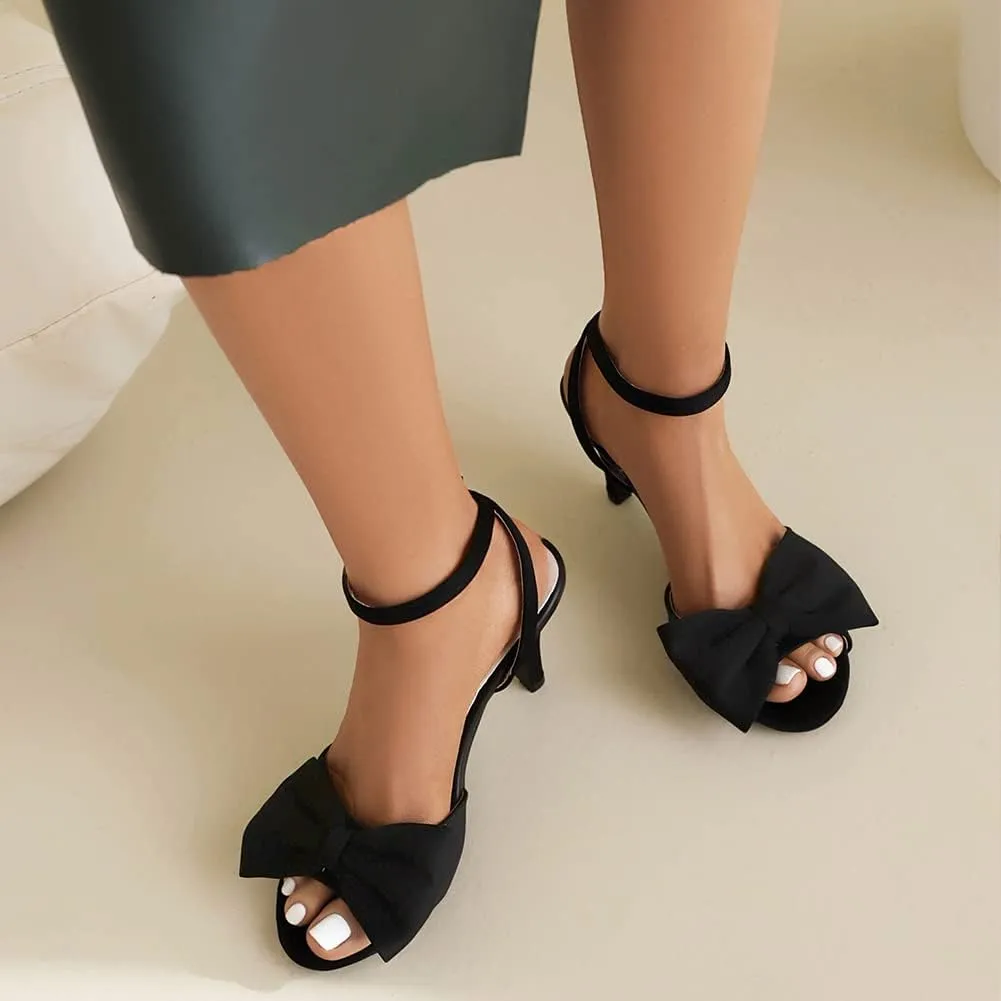 Bow Knot Stiletto Heel Sandals Open Toe Ankle Strap Bridal Shoes Elegant Tie Knot Heeled Sandals
