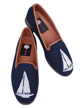 By Paige Nautical Needlepoint Loafer  Collection Custom Sloop on Navy