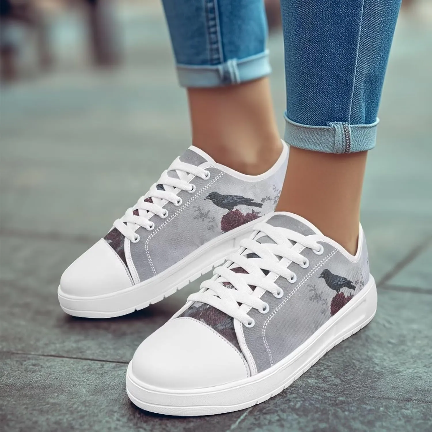 Canvas Slip on Shoes for Women Trendy Low Top Barefoot Sneakers Lace Up Design Walking Flats