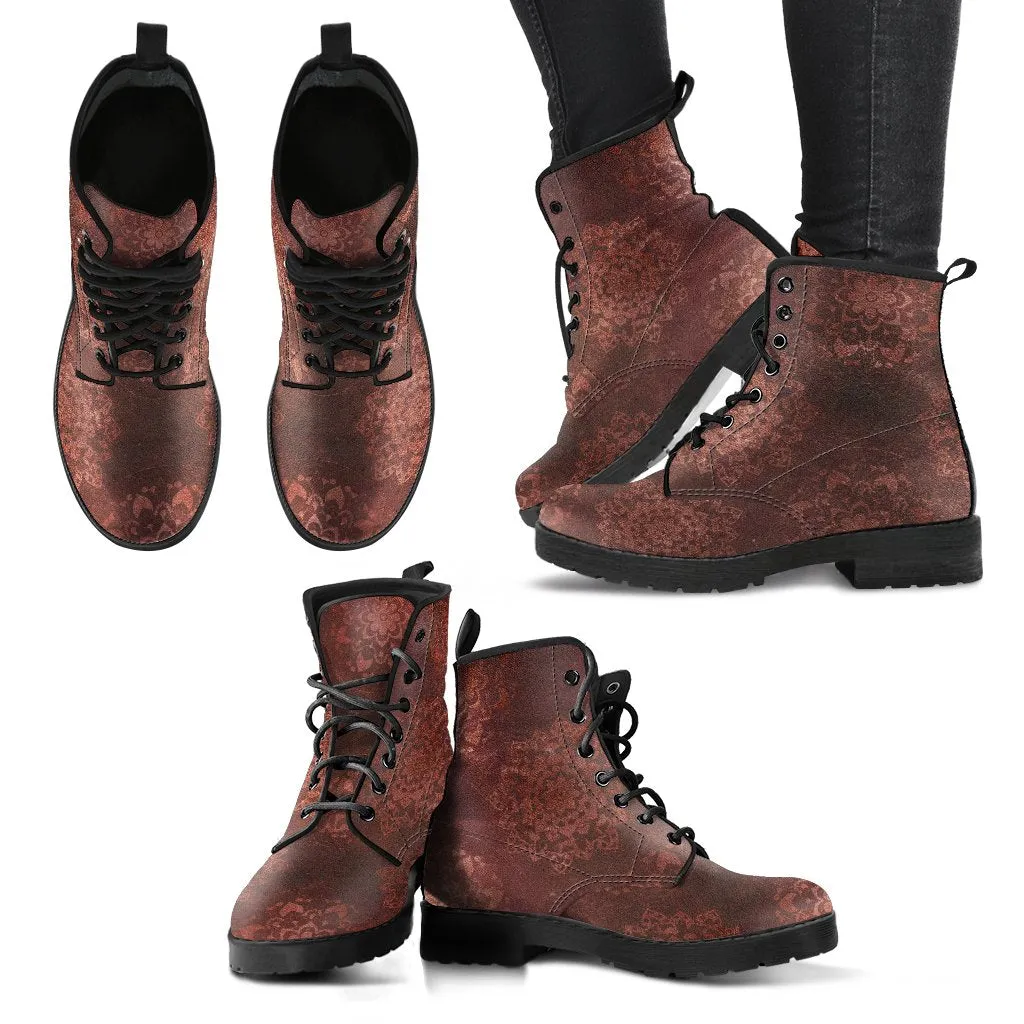 Combat Boots - Rugged Look Brown Mandala Boots | Brown Lace Up Boots Women, Handmade Lace Up Boots, Cool Shoes, Custom Shoes, Vegan Shoes