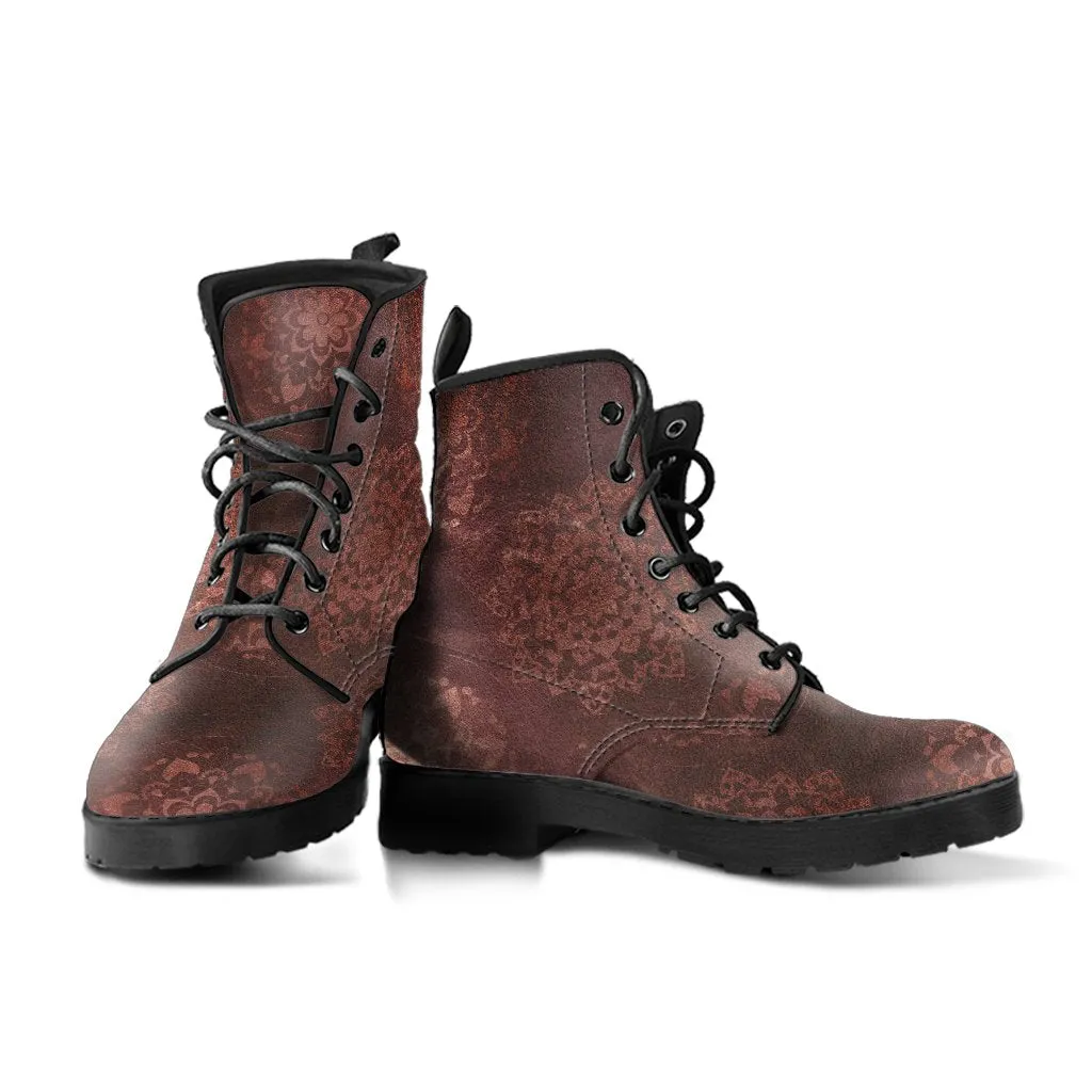 Combat Boots - Rugged Look Brown Mandala Boots | Brown Lace Up Boots Women, Handmade Lace Up Boots, Cool Shoes, Custom Shoes, Vegan Shoes