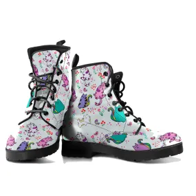 Cute Cat Women's Vegan Leather Combat Boots