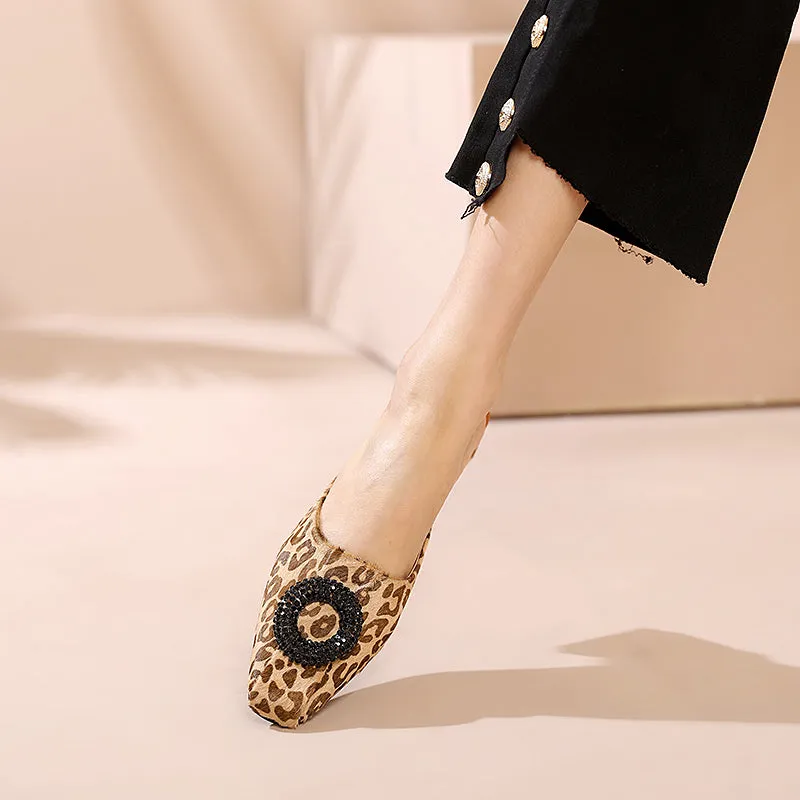 Diane Leopard Print Handmade Low Chunky Heel Mules