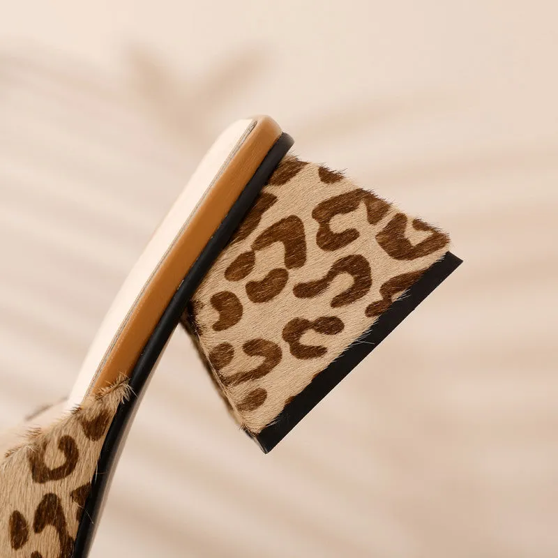 Diane Leopard Print Handmade Low Chunky Heel Mules