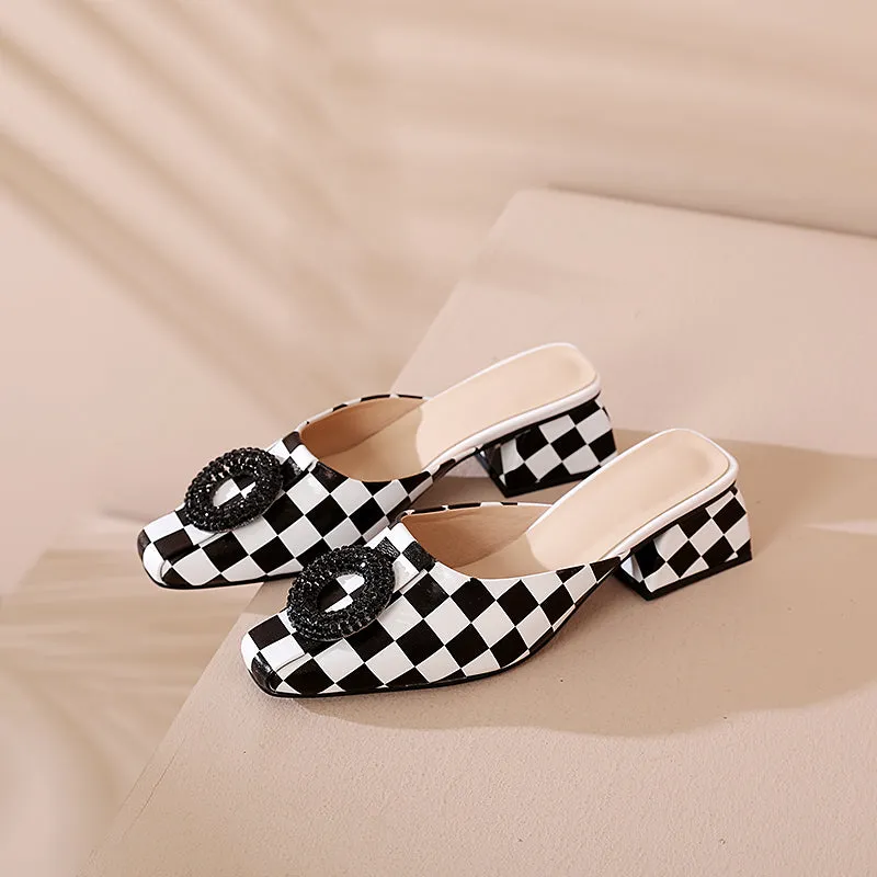 Diane Leopard Print Handmade Low Chunky Heel Mules
