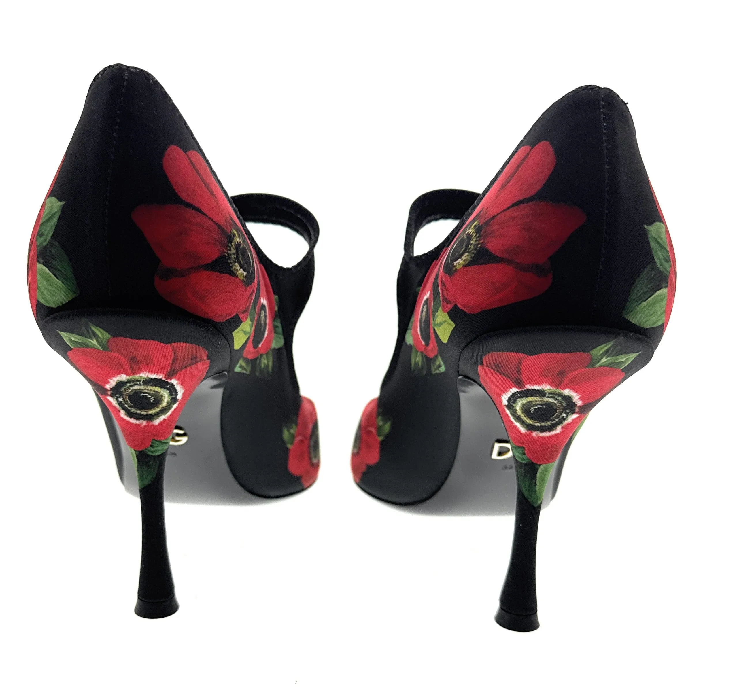 Dolce & Gabbana Black/Red Poppy Print Jersey Pointed Toe Pumps-EU39.5