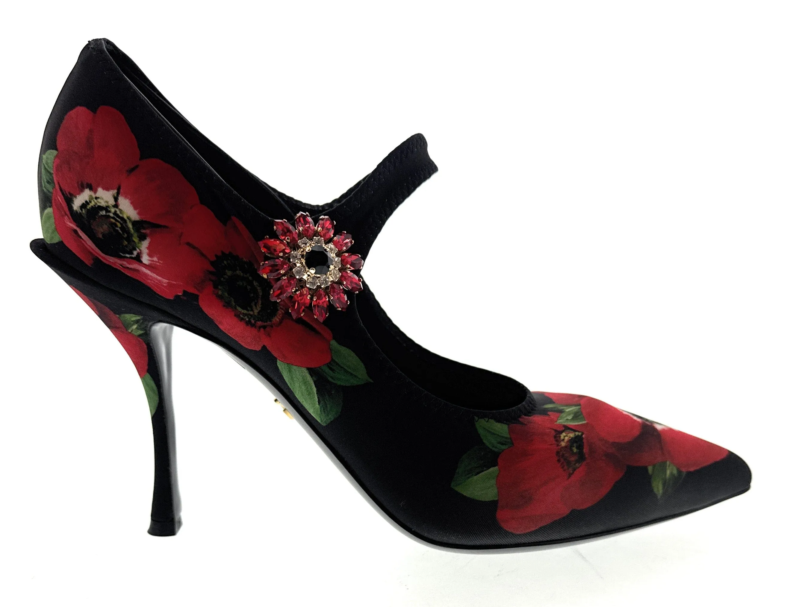 Dolce & Gabbana Black/Red Poppy Print Jersey Pointed Toe Pumps-EU39.5