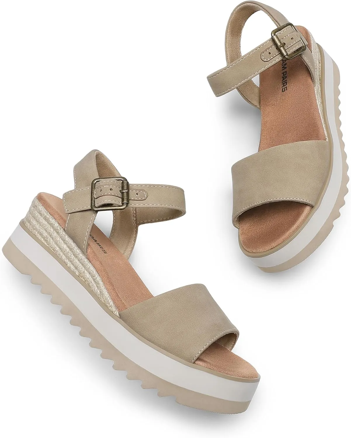 DREAM PAIRS Women's Open Toe Buckle Ankle Strap Espadrille Platform Wedge Sandals