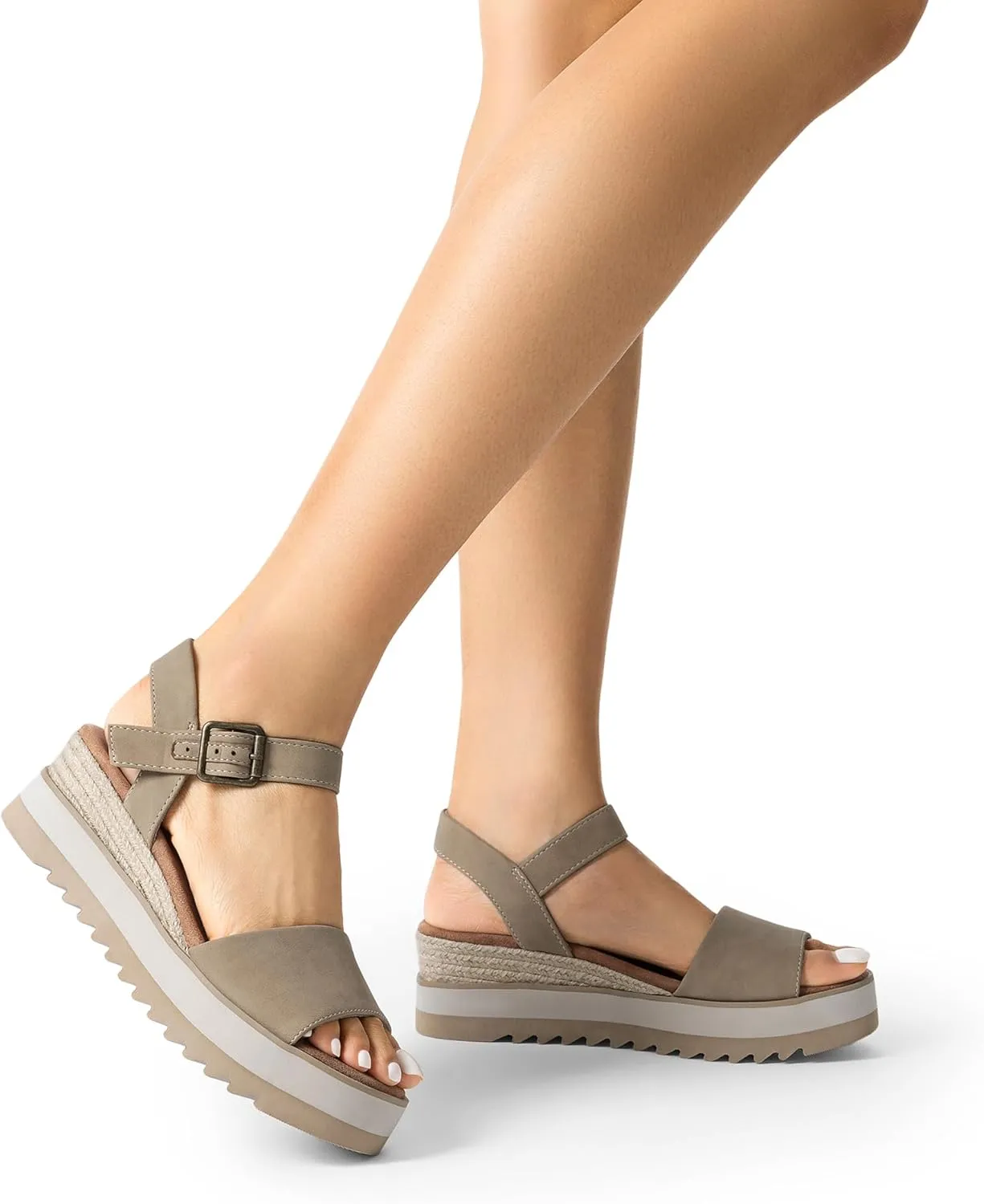 DREAM PAIRS Women's Open Toe Buckle Ankle Strap Espadrille Platform Wedge Sandals