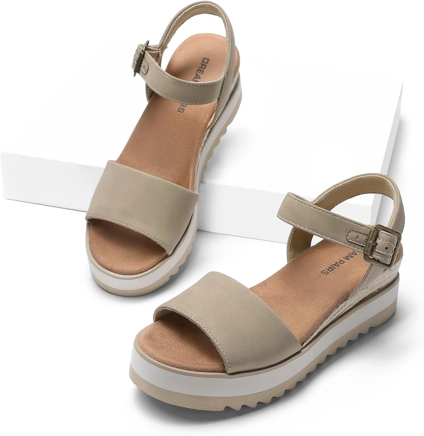 DREAM PAIRS Women's Open Toe Buckle Ankle Strap Espadrille Platform Wedge Sandals