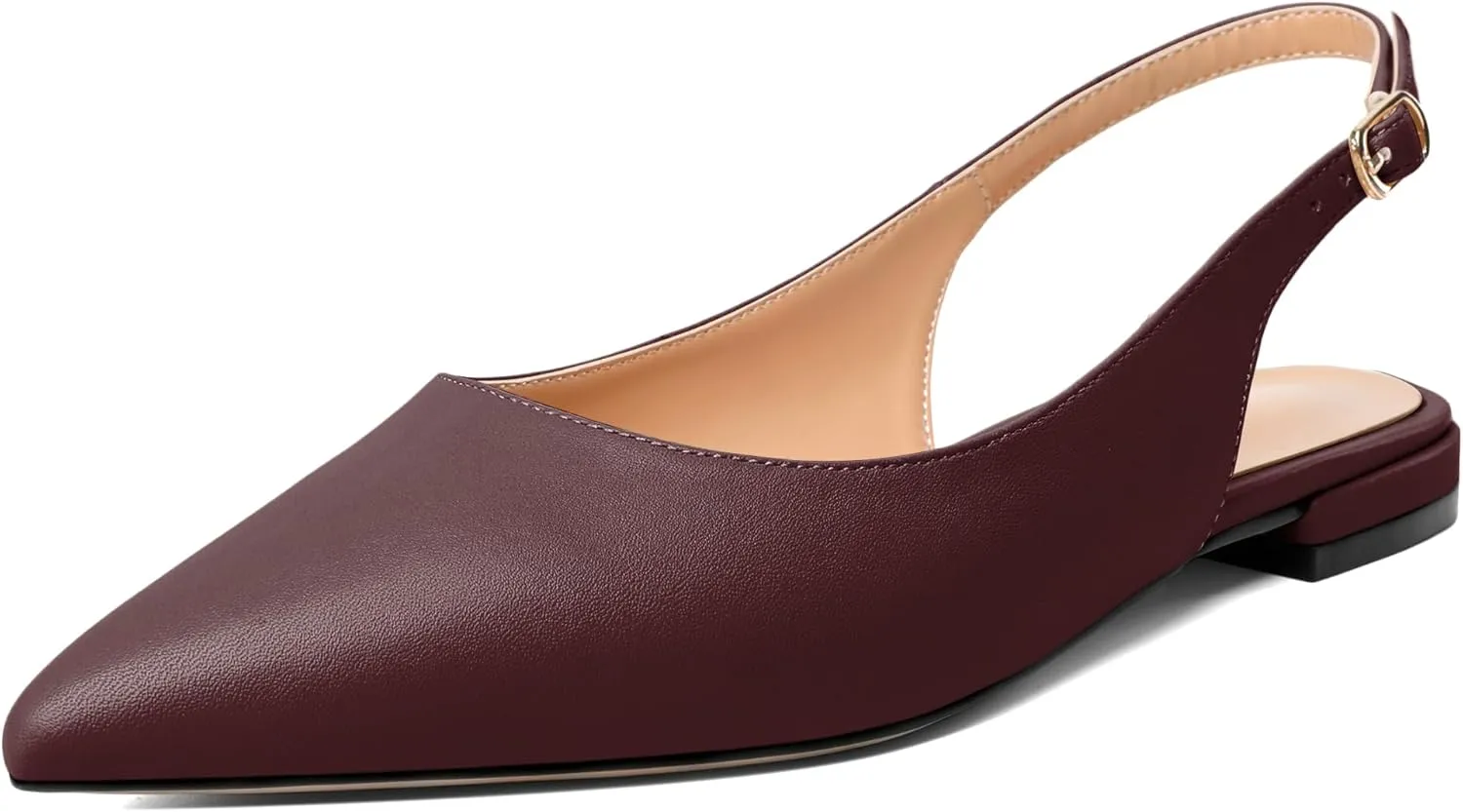 Esvowido Women's Flats Shoes Slingback with Buckle Pointed Toe Ankle Straps Low Heels Elegant Comfort Sexy Fashion Sandals