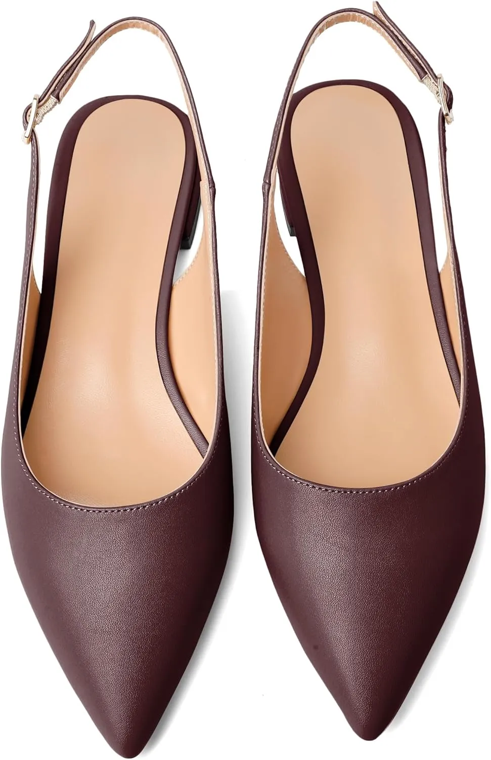 Esvowido Women's Flats Shoes Slingback with Buckle Pointed Toe Ankle Straps Low Heels Elegant Comfort Sexy Fashion Sandals