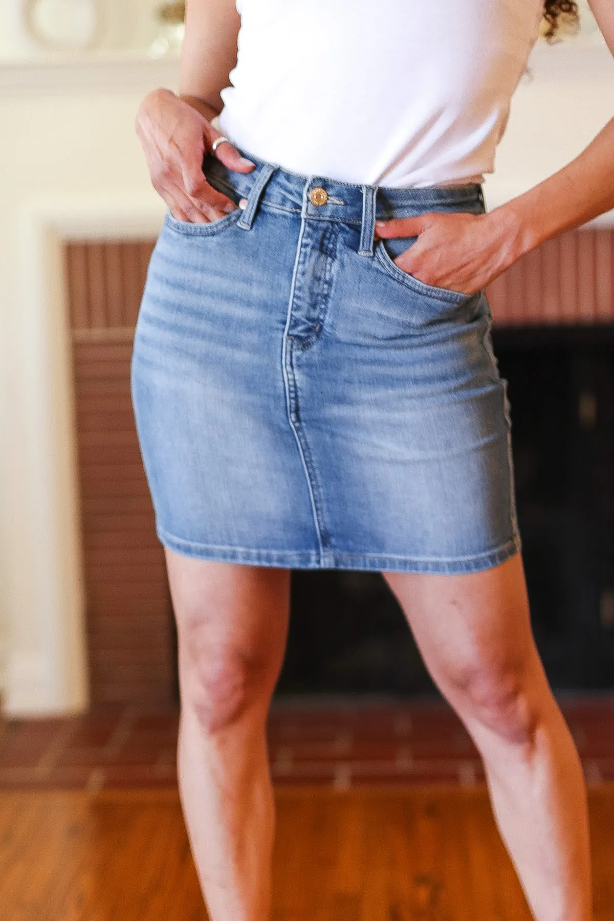 High Rise Tummy Control Medium Wash Denim Judy Blue Skirt