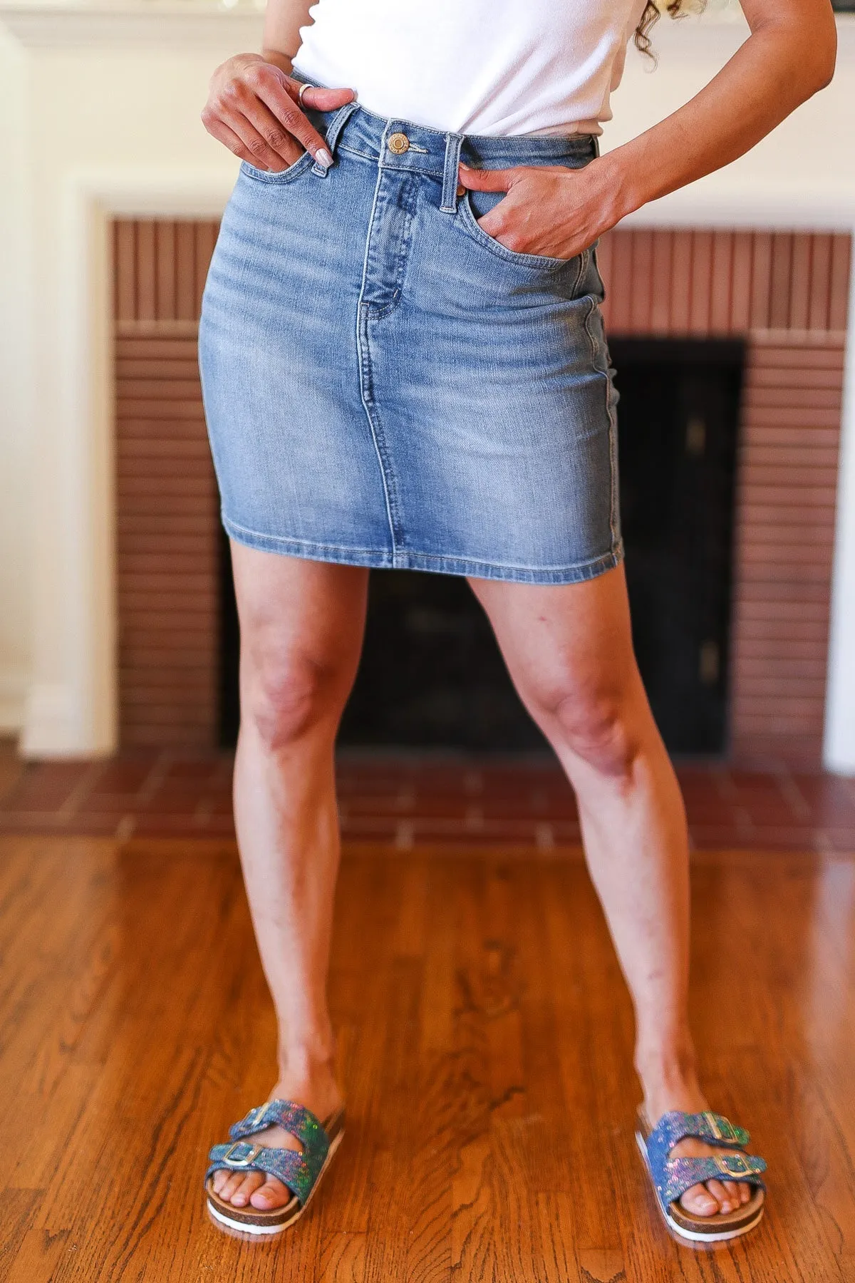 High Rise Tummy Control Medium Wash Denim Judy Blue Skirt