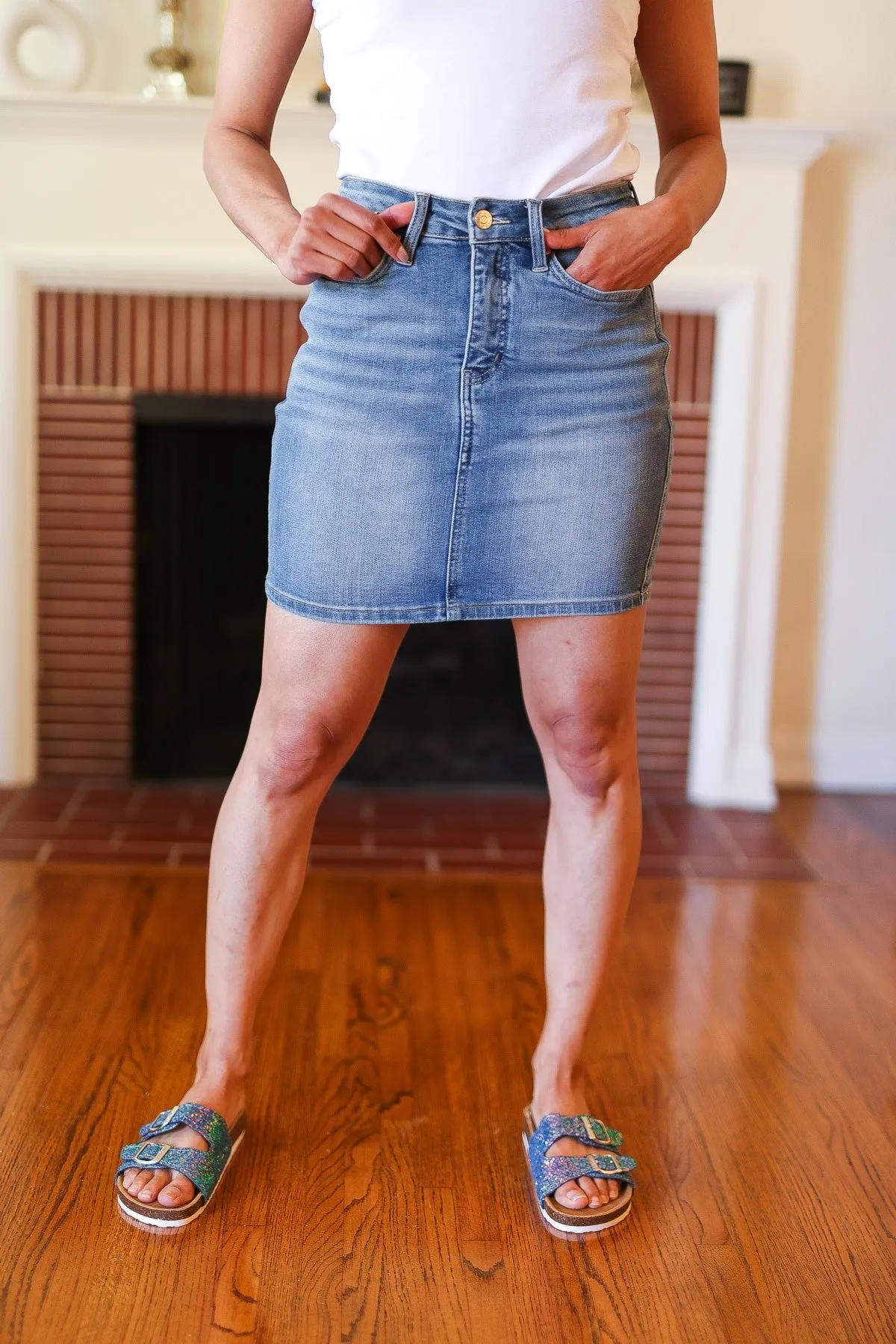 High Rise Tummy Control Medium Wash Denim Judy Blue Skirt