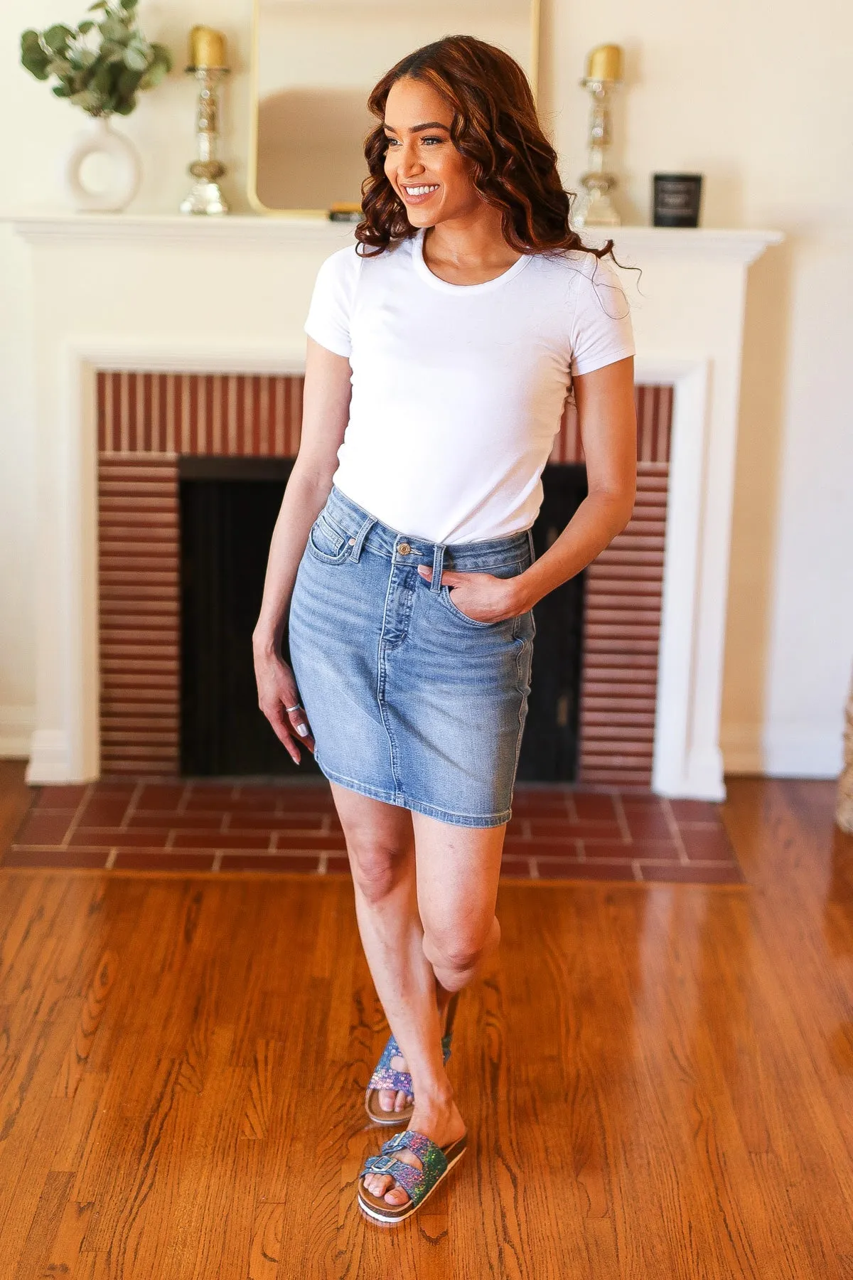 High Rise Tummy Control Medium Wash Denim Judy Blue Skirt