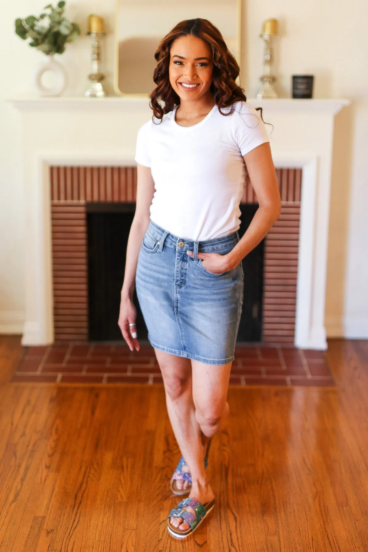 High Rise Tummy Control Medium Wash Denim Judy Blue Skirt