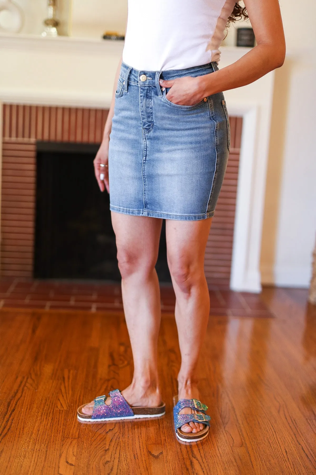High Rise Tummy Control Medium Wash Denim Judy Blue Skirt