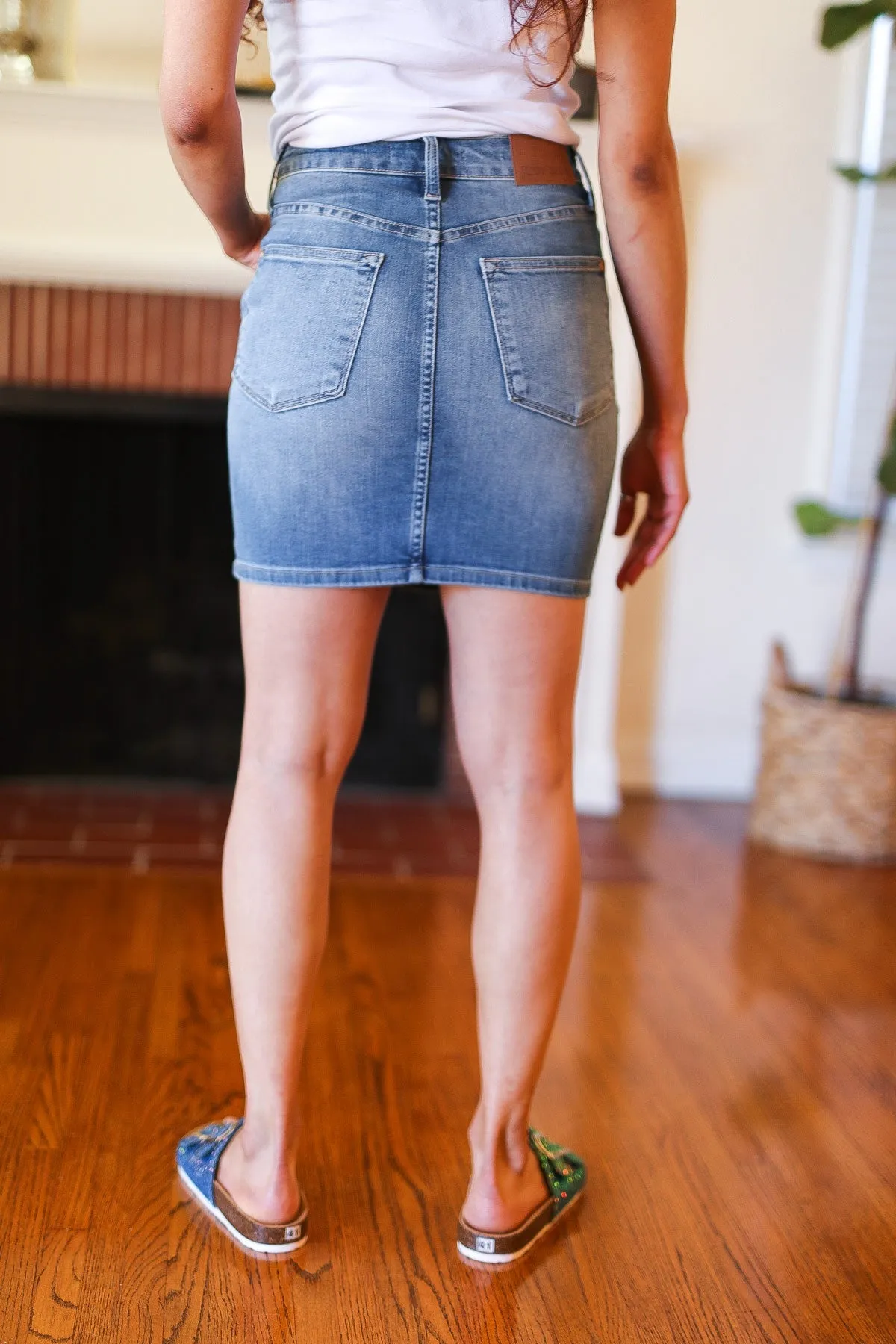 High Rise Tummy Control Medium Wash Denim Judy Blue Skirt