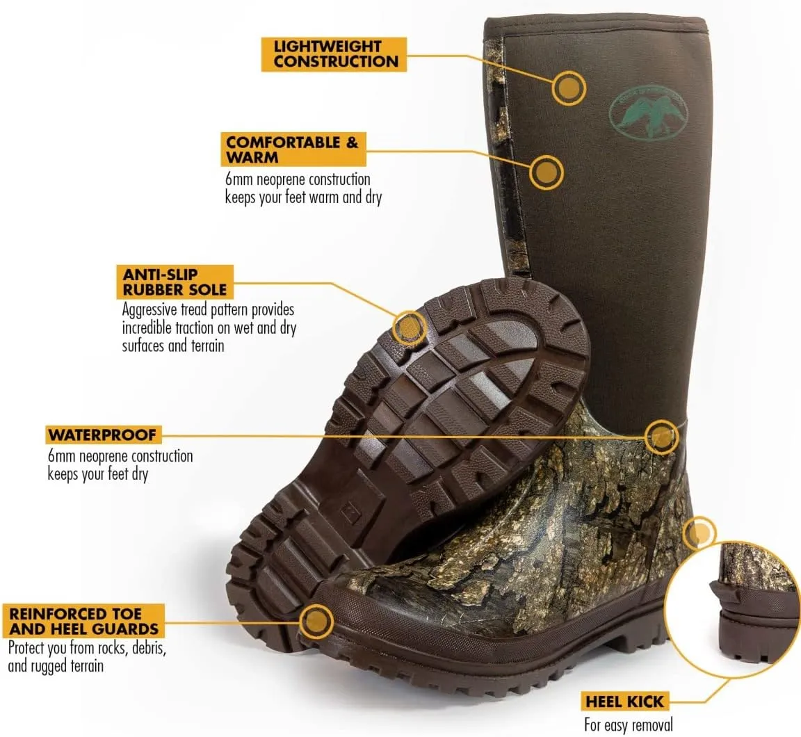 HOT SHOT Duck Commander Rubber Mens Hunting Boot, Durable Neoprene Lightweight Waterproof High Traction Boots for Men