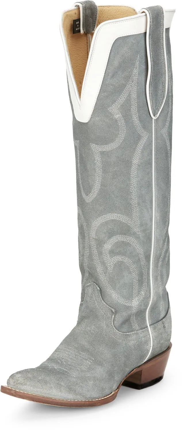 Justin Womens Verlie Dusty Blue Leather Cowboy Boots