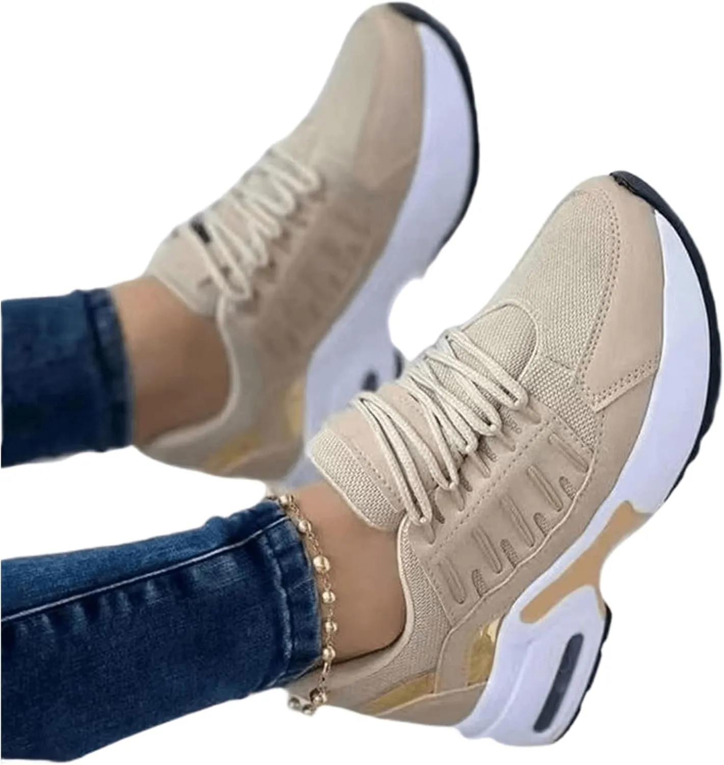 Ladmiple Shoes For Women Sneakers Trendy Casual Lace Up Dressy Summer Fashion Low Top Slip On Platform Walking Shoes