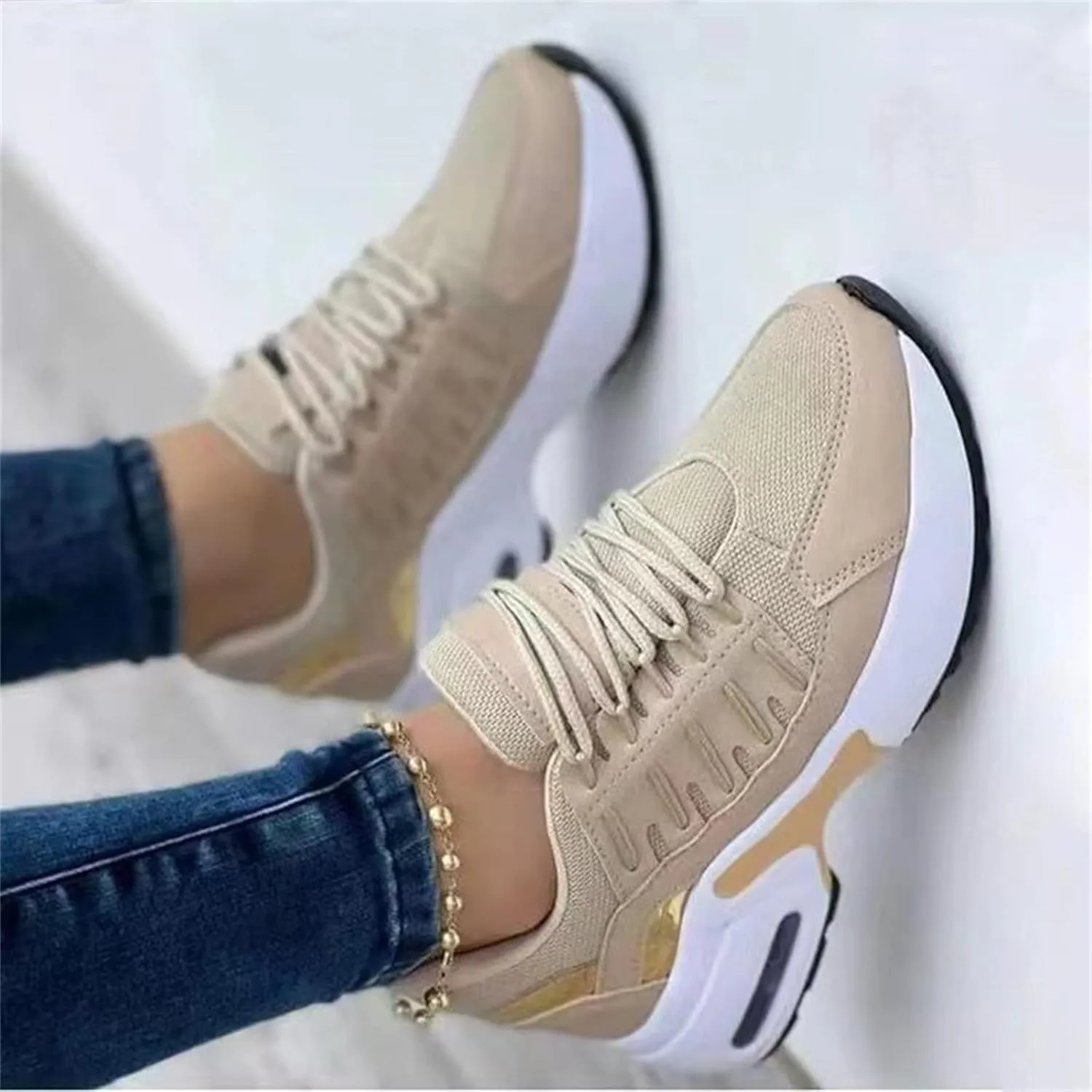 Ladmiple Shoes For Women Sneakers Trendy Casual Lace Up Dressy Summer Fashion Low Top Slip On Platform Walking Shoes