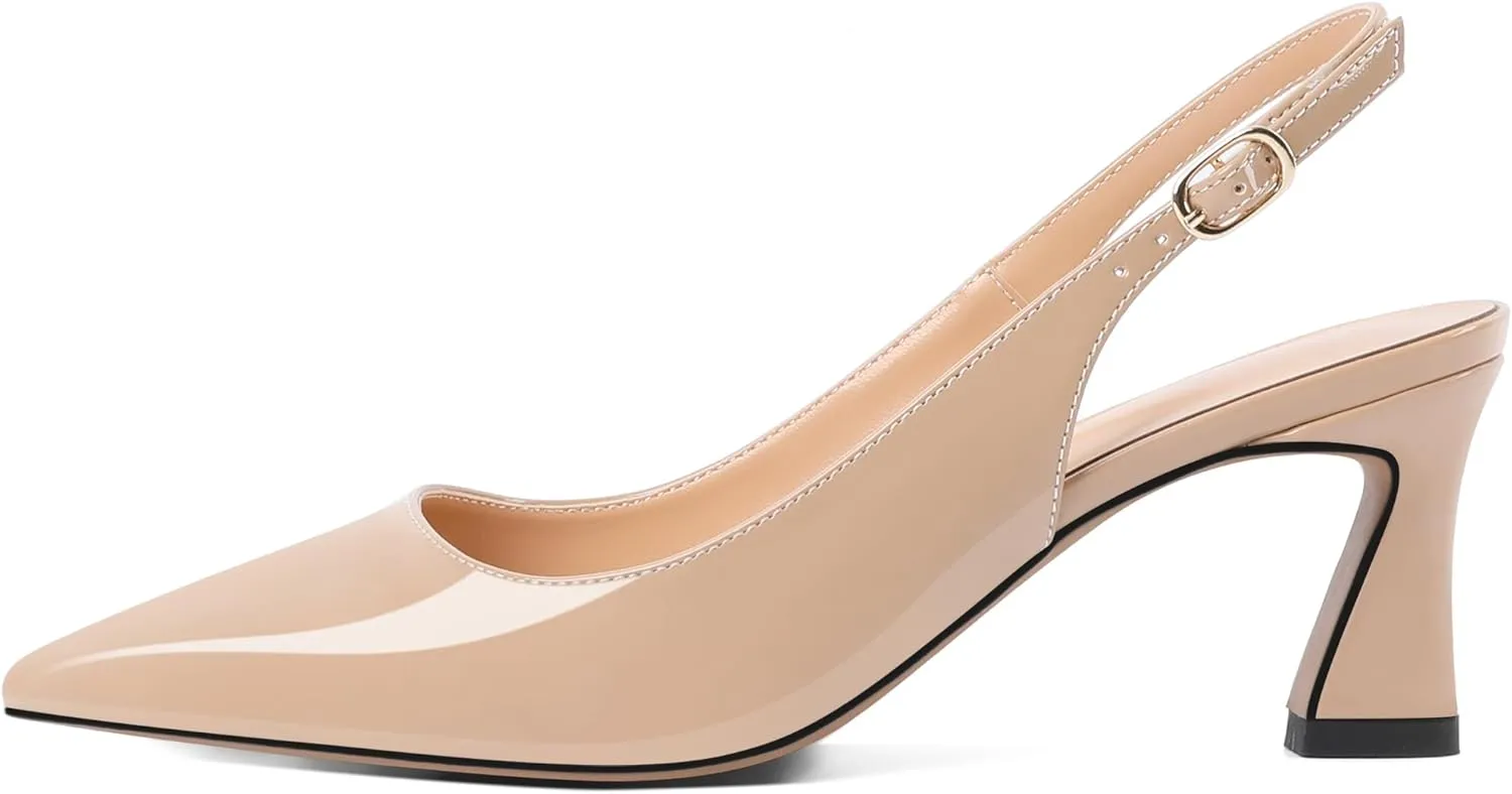 Mettesally Womens Slingback Heels Low Kitten Pumps Pointed Toe 2.5 Inch Elegant Office Dress Shoes