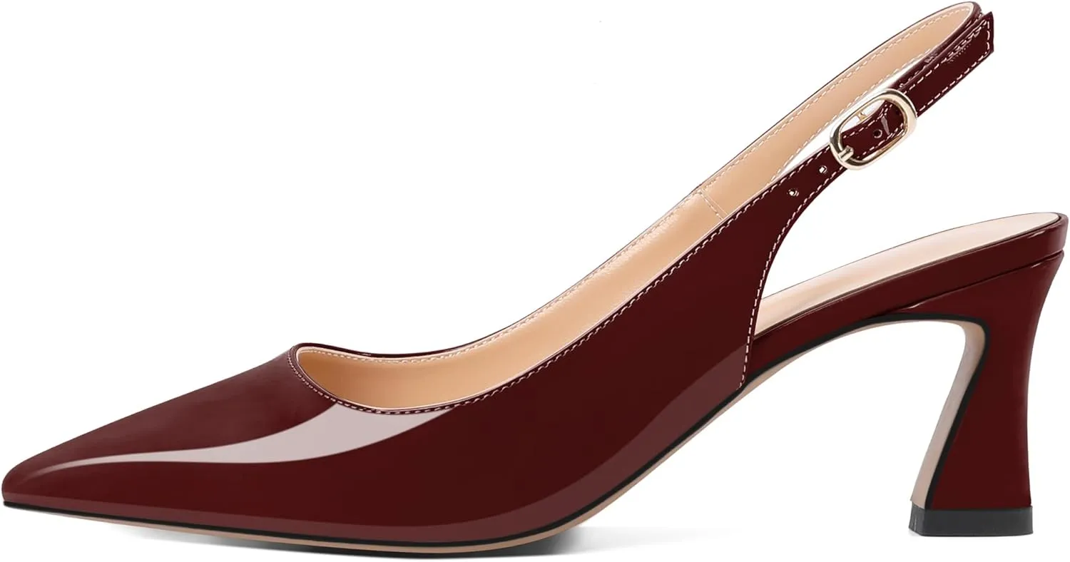 Mettesally Womens Slingback Heels Low Kitten Pumps Pointed Toe 2.5 Inch Elegant Office Dress Shoes