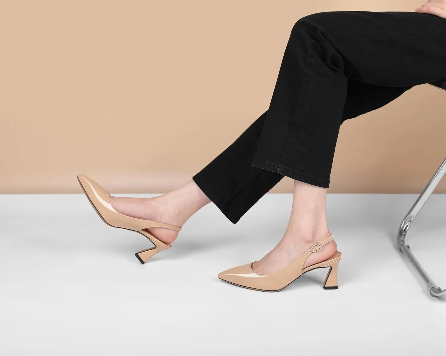 Mettesally Womens Slingback Heels Low Kitten Pumps Pointed Toe 2.5 Inch Elegant Office Dress Shoes
