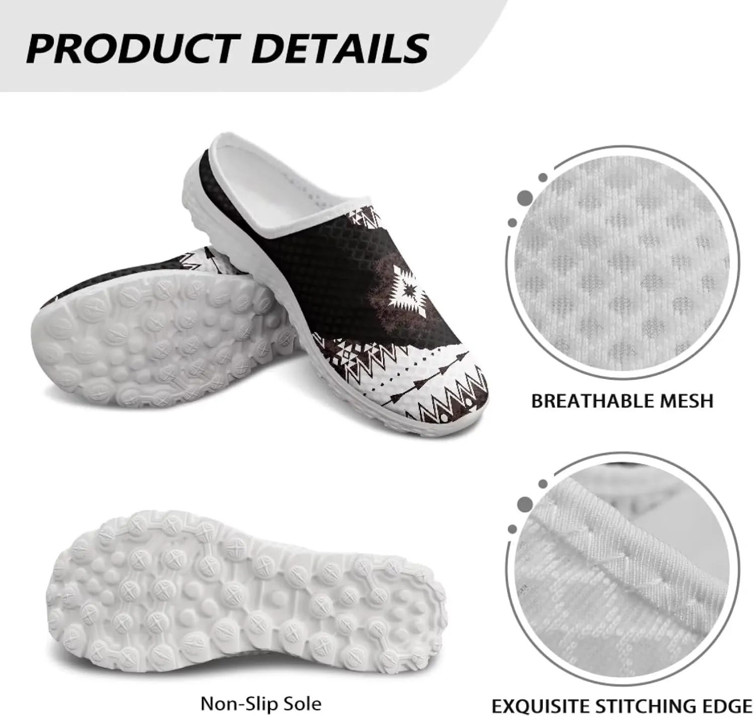 Retro Aztec Tribal Womens Walking Mules Sneakers Stylish Memory Foam Barefoot Slip On Teacher Nursing Loafers