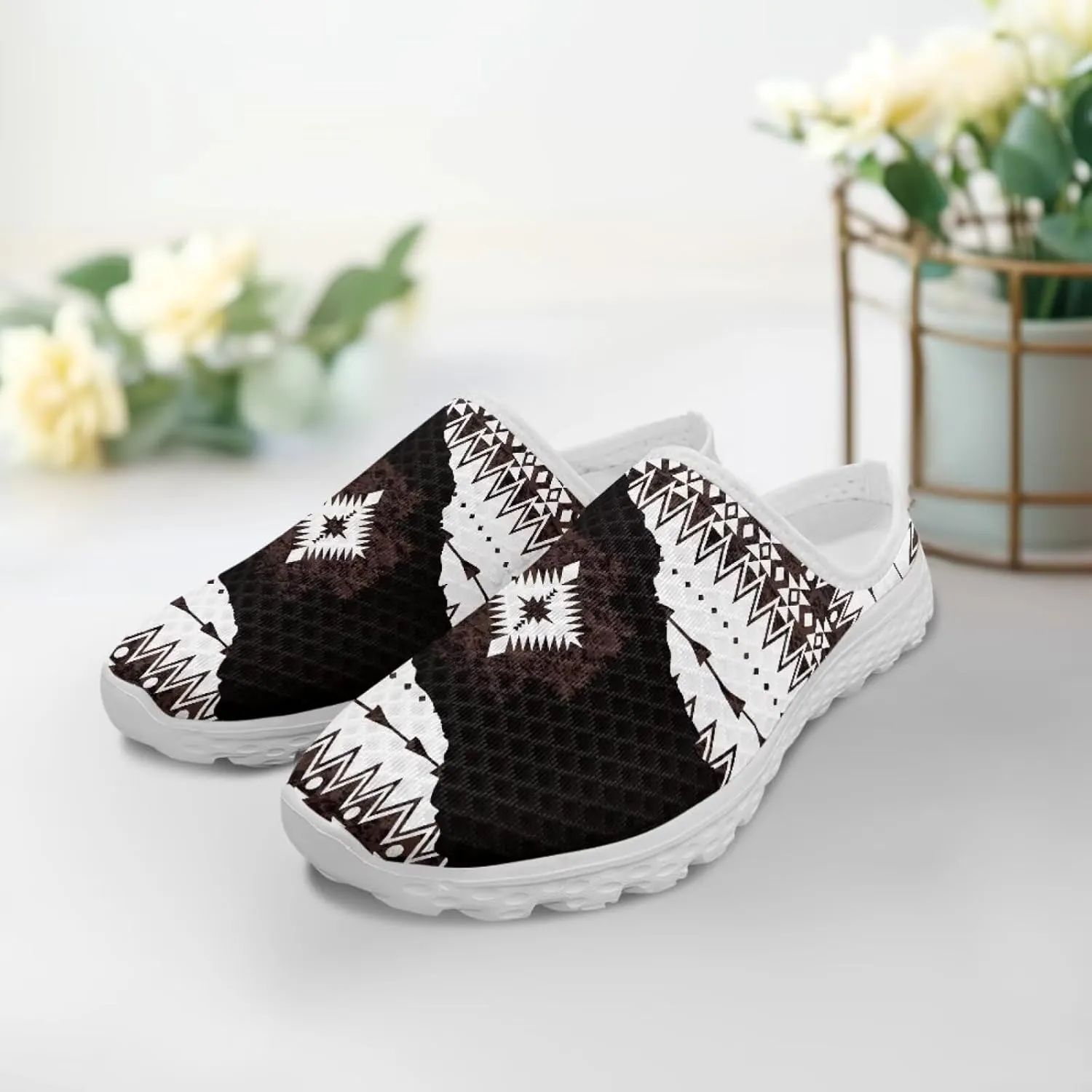 Retro Aztec Tribal Womens Walking Mules Sneakers Stylish Memory Foam Barefoot Slip On Teacher Nursing Loafers
