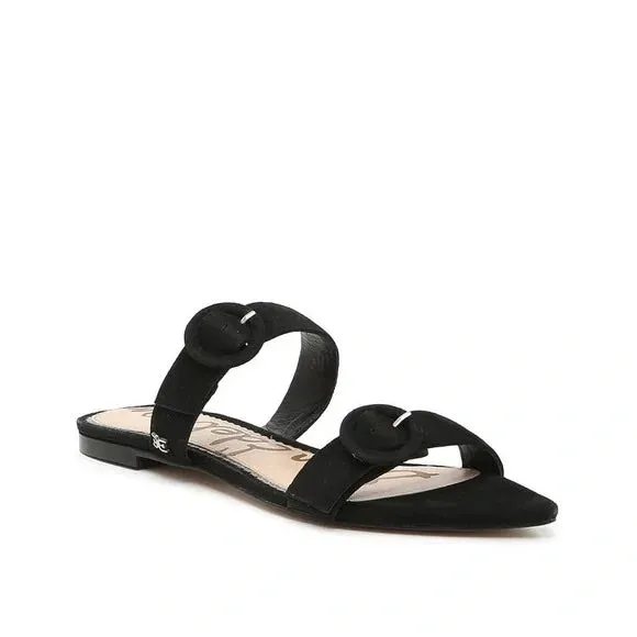 Sam Edelman LARUE Slip On Flat Slide Sandals Black Suede Mule Open Toe Slides