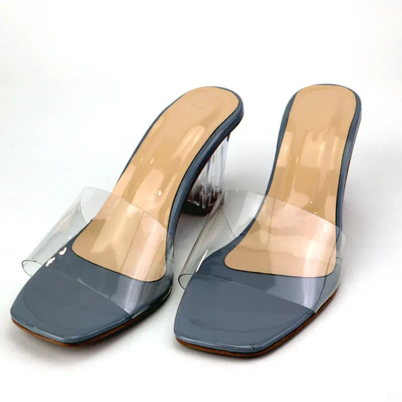 Transparent Crystal Glass Thick Heels #10408 #22