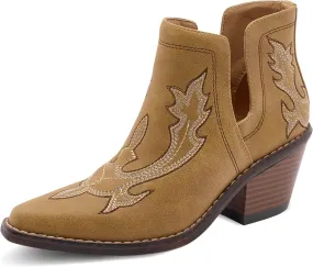 Western Cowboy Boots for Women - Durable Stack Heel and Ankle Style Cowgirl Boots - Comfortable Faux Leather Teen Girls & Women's Ankle Boots & Booties