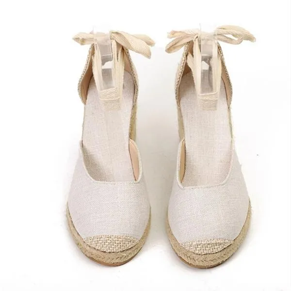 Women's ankle lace-up espadrille wedge sandals boho closed toe sandals