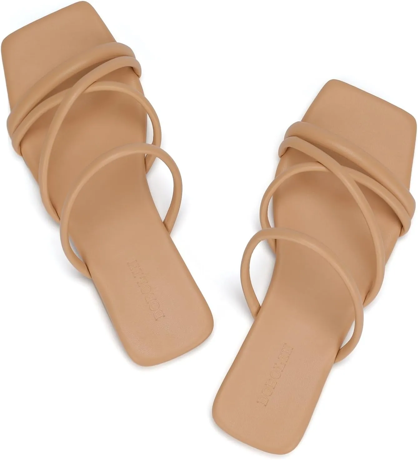 Women's Flat Sandals Strappy Square Open Toe Slide Sandals Dressy Comfortable Wide Feet Friendly