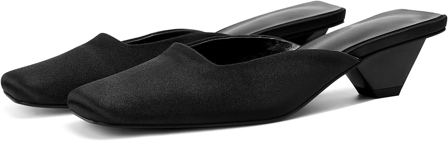 Women's Mules Low Heels Square Closed Toe Heel Comfortable Slip On Sandals Backless Dress Shoes