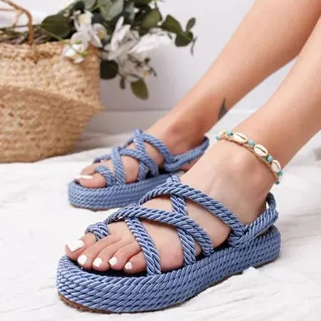 Women's ring toe woven criss platform sandals