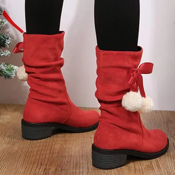 Women'S Round Toe Suede Mid Boots 48068676C