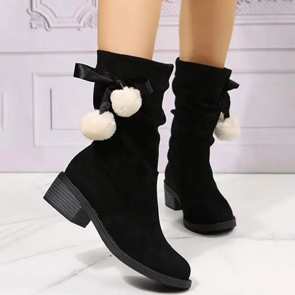 Women'S Round Toe Suede Mid Boots 48068676C