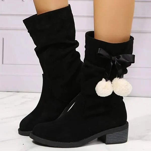 Women'S Round Toe Suede Mid Boots 48068676C
