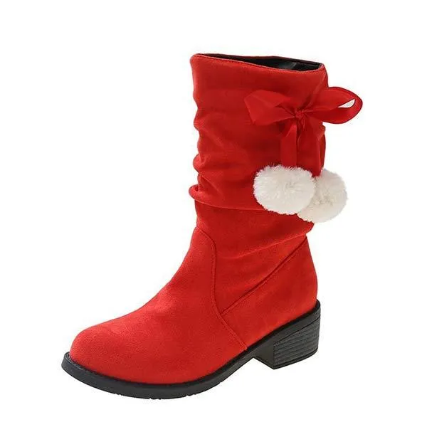 Women'S Round Toe Suede Mid Boots 48068676C