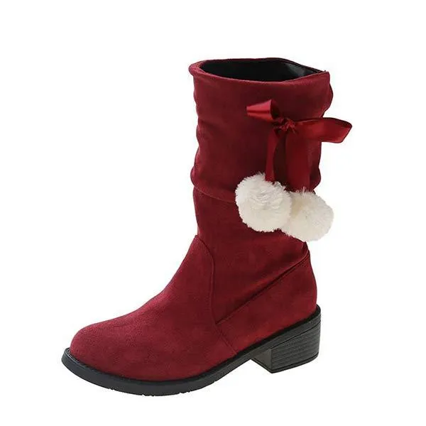 Women'S Round Toe Suede Mid Boots 48068676C