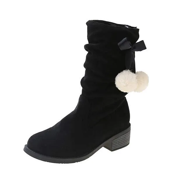 Women'S Round Toe Suede Mid Boots 48068676C