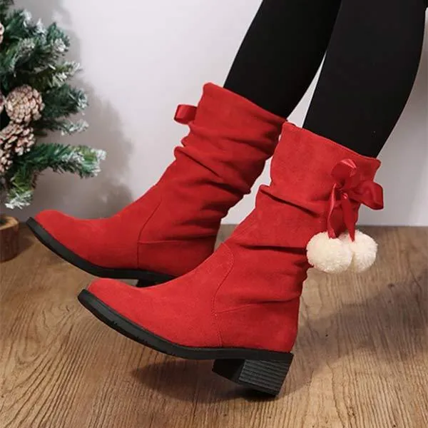 Women'S Round Toe Suede Mid Boots 48068676C