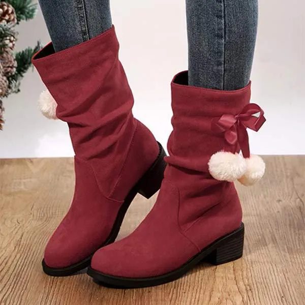 Women'S Round Toe Suede Mid Boots 48068676C